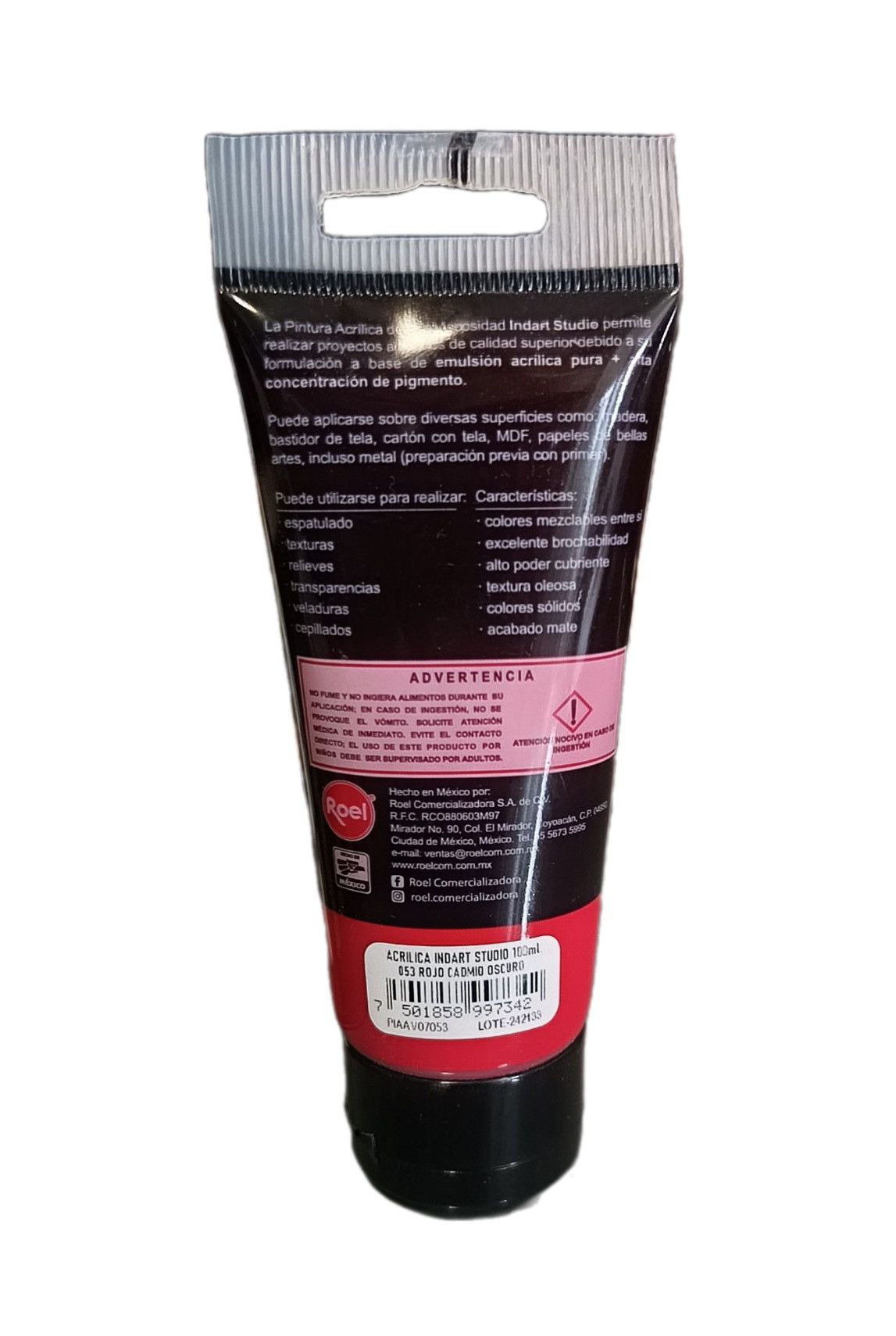 INDART Studio, color 053 Rojo Cadmio Oscuro, Color Acrilico de alta Viscosidad de 100 ml de capacidad
