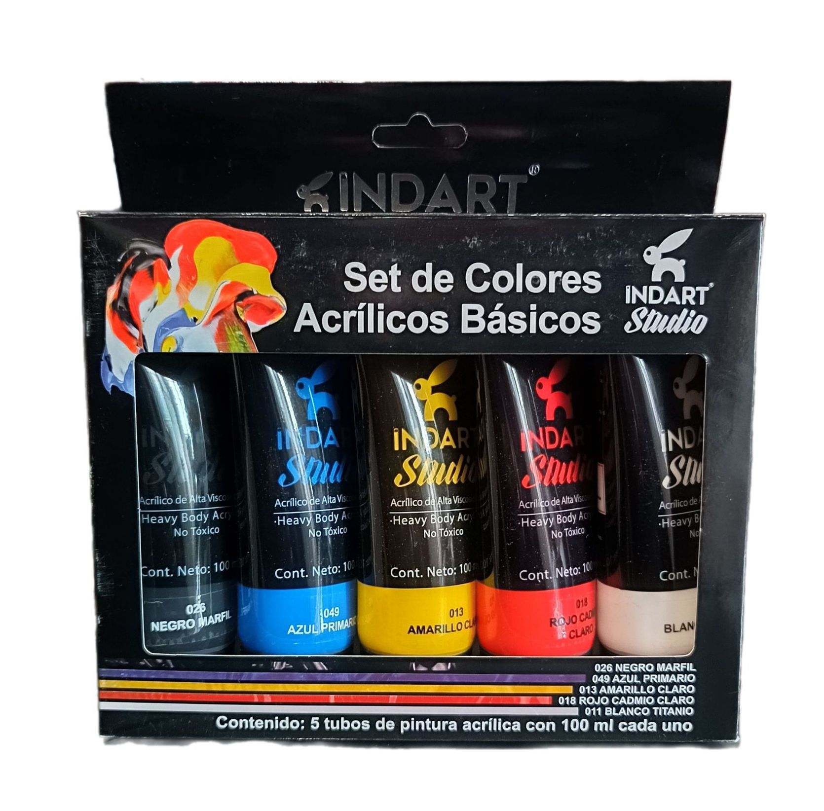 INDART Studio, Set de Colores acrilicos basicos, Color Acrilico de alta Viscosidad de 100 ml de capacidad cada tubo