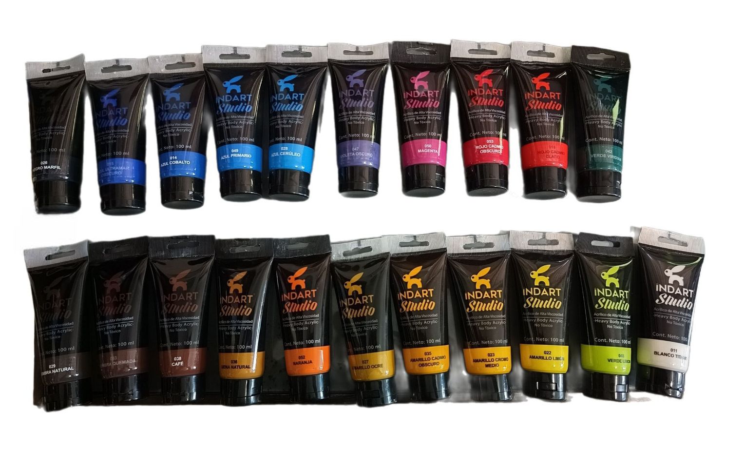 INDART Studio, Paquete de 21 Colores acrilicos variados, Color Acrilico de alta Viscosidad de 100 ml de capacidad cada tubo