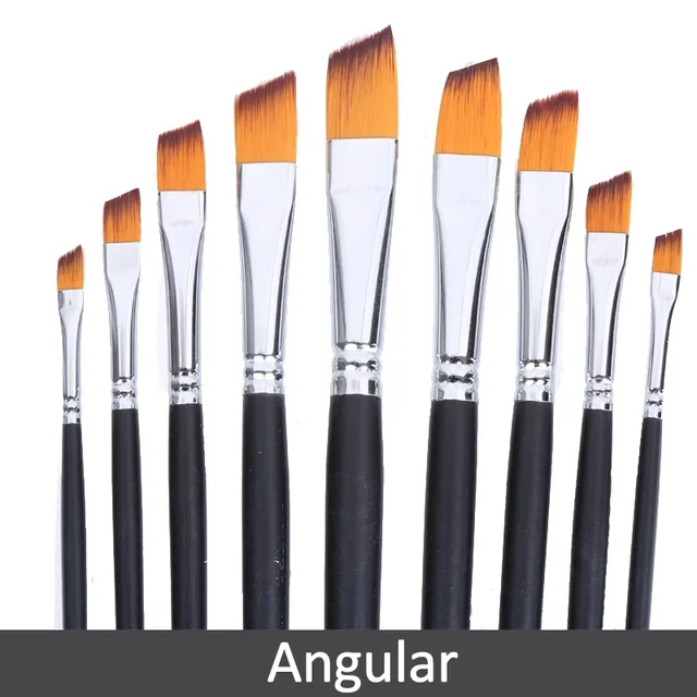 Paquete de 6 Sets de pinceles, 4 sets son de nailon con mango largo para pintura al oleo incluye tipo filbert, angular, plano, round point ,1 set tipo liners y 1 set de pinceles anchos de gran formato