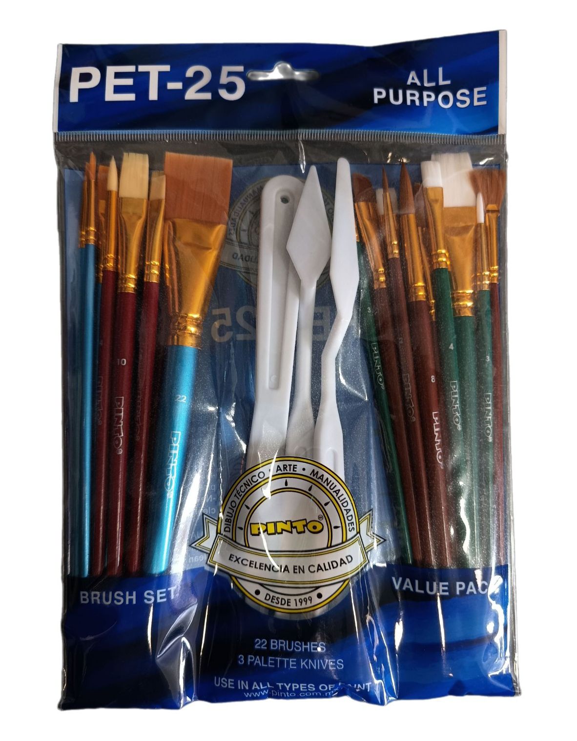 Set de 25 piezas, pinceles para pintura al oleo y acrilico marca PINTO  con cerda de Nailon y mango corto