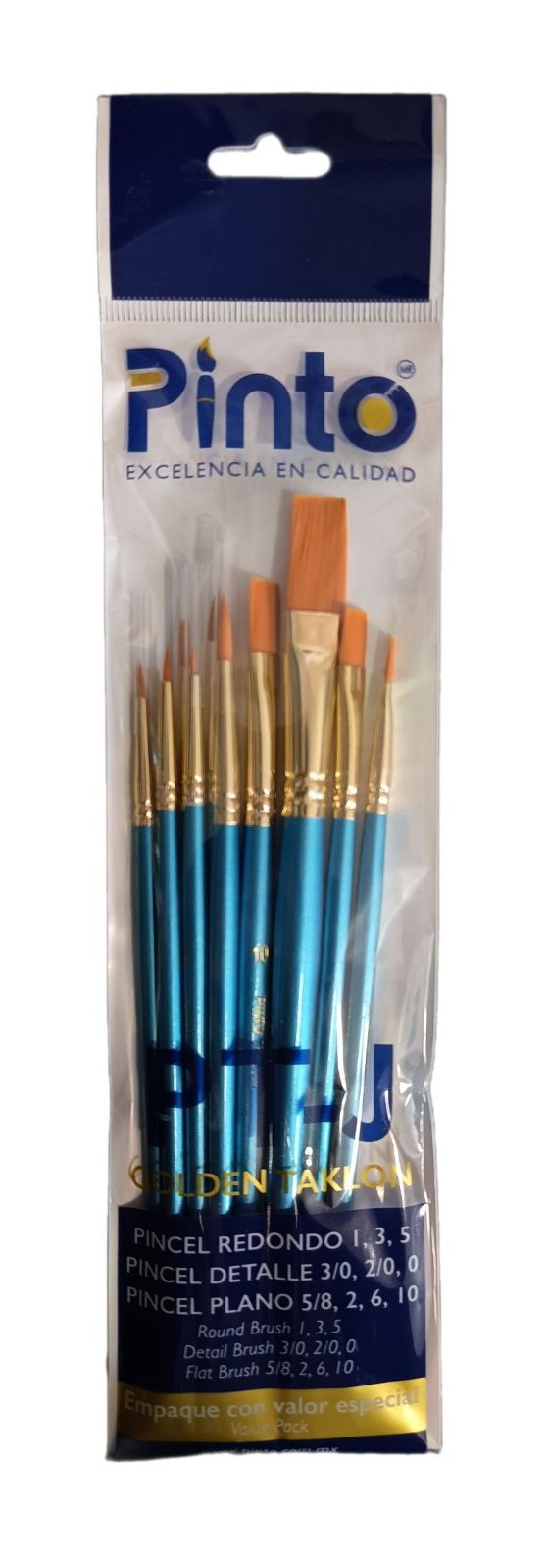 Set de 10 piezas, pinceles para pintura al oleo y acrilico marca PINTO  con cerda de Nailon y mango corto modelo PTJ