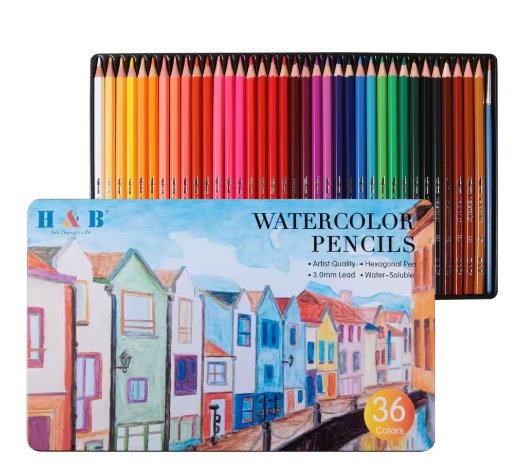 H & B-lápices de acuarela redondos de viaje para artista profesional, suministros de Arte de alta calidad, núcleo suave, 36 piezas