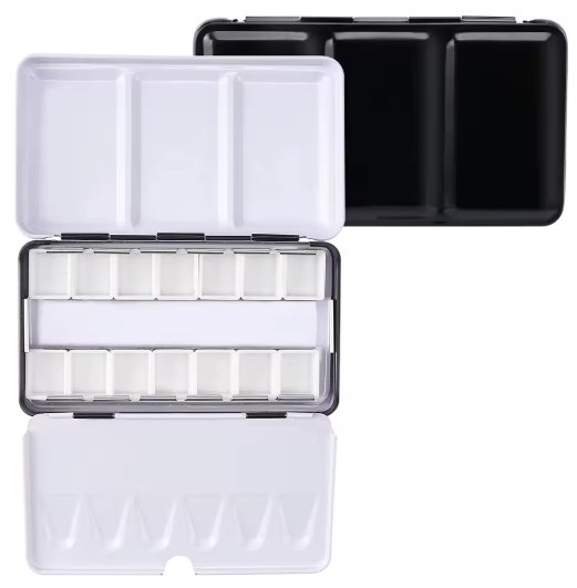 Bview Art-paleta de lata de acuarela vacía, estuche de pintura con 14 piezas, Media bandeja, vacia