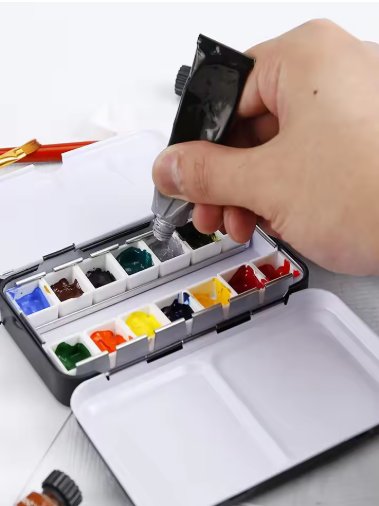 Bview Art-paleta de lata de acuarela vacía, estuche de pintura con 14 piezas, Media bandeja, vacia