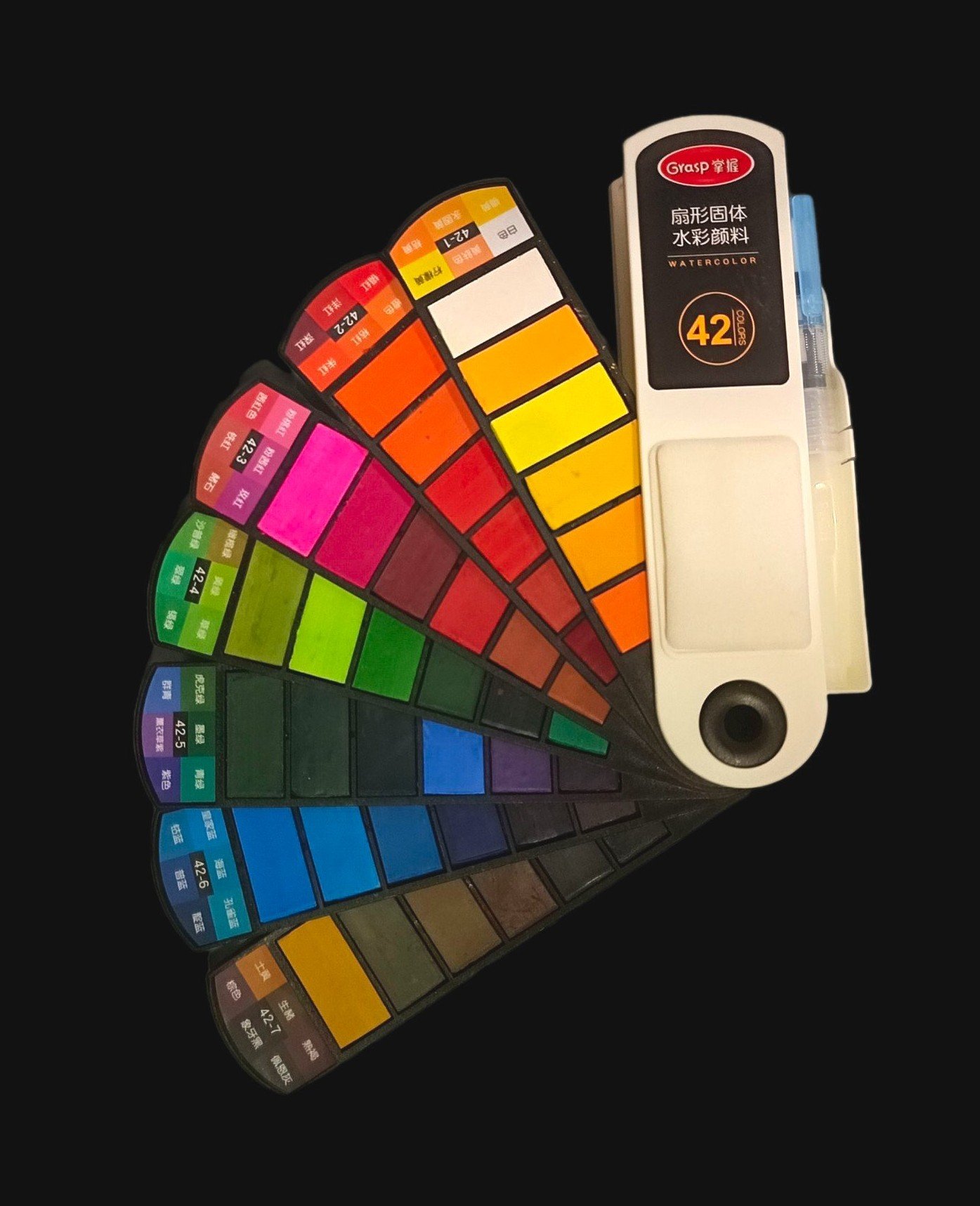Juego de pigmentos de acuarela sólidos  con 42 colores, Acuarela de viaje plegable con pincel de agua, herramienta de pintura en forma de abanico marca GRASP