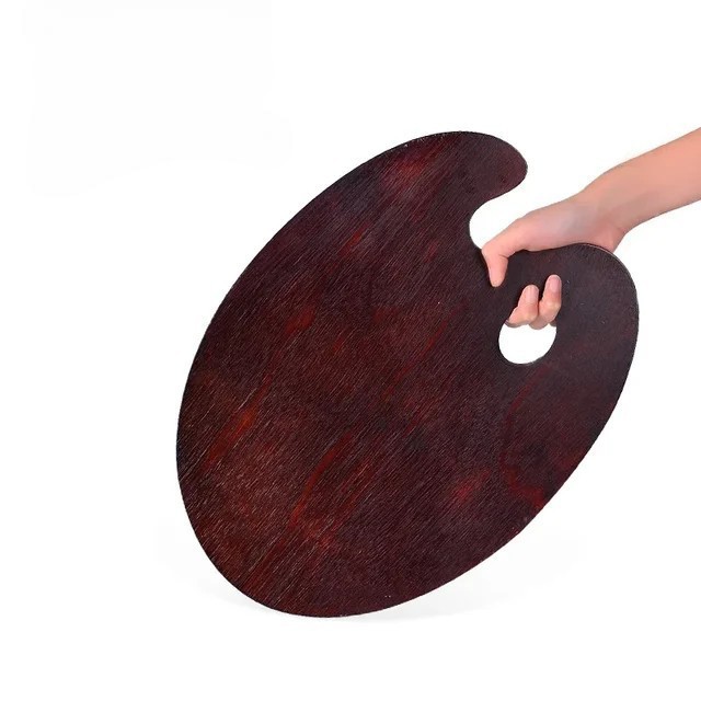 Paleta Professional de Madera  Ovalada Grande 30x40 cms con 5 mm de espesor entintada y barnizada en color nogal