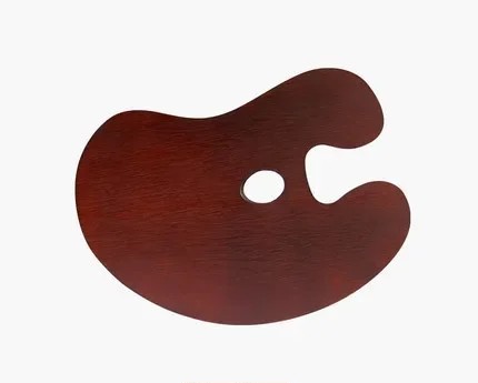 Paleta Professional de Madera Forma Clásica de riñón Grande 30x40 cms con 5 mm de espesor entintada y barnizada en color nogal