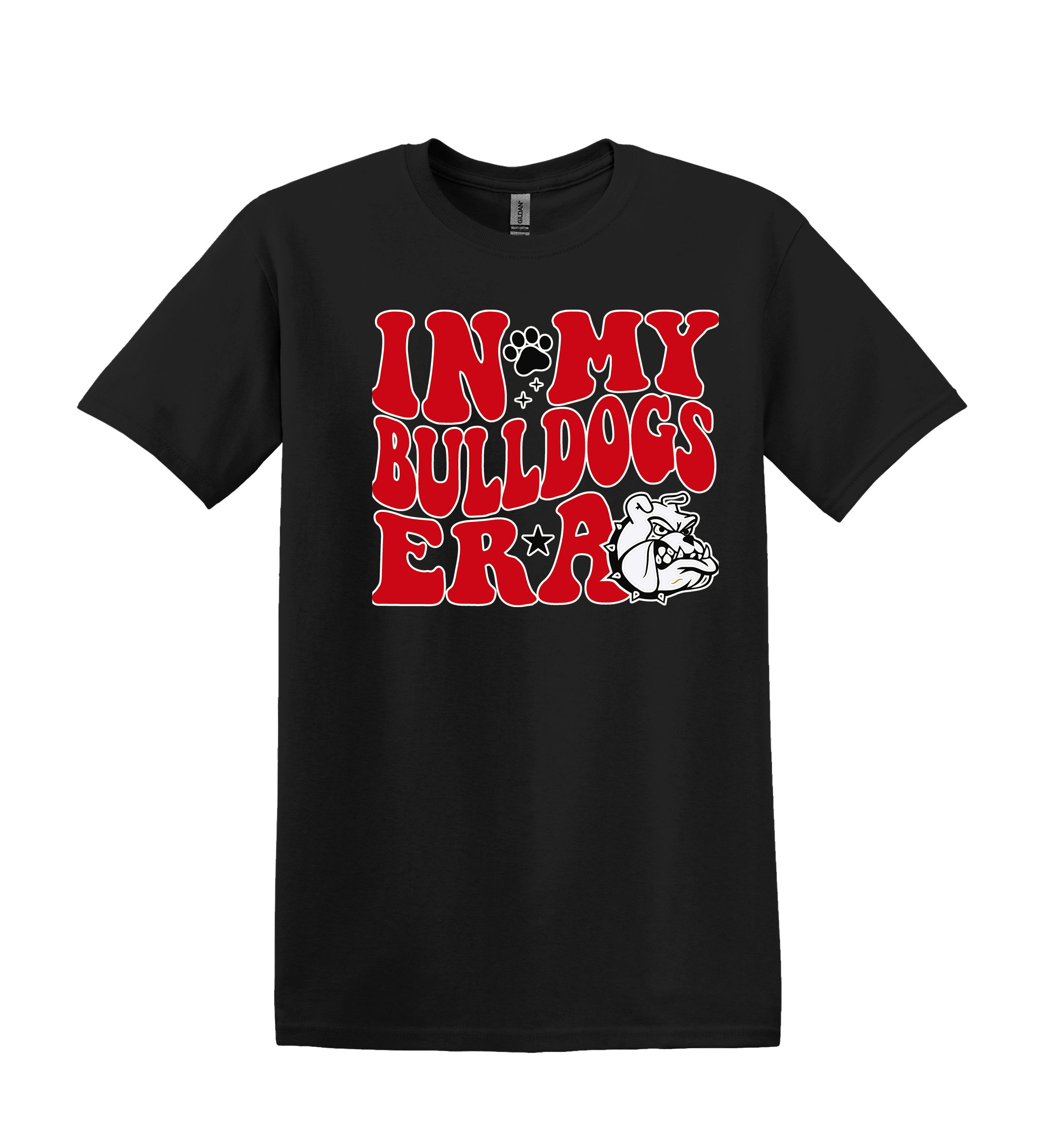 Bulldogs Spirit Shirt - red, green, or blue logos - black or gray shirt! (Item #1163)
