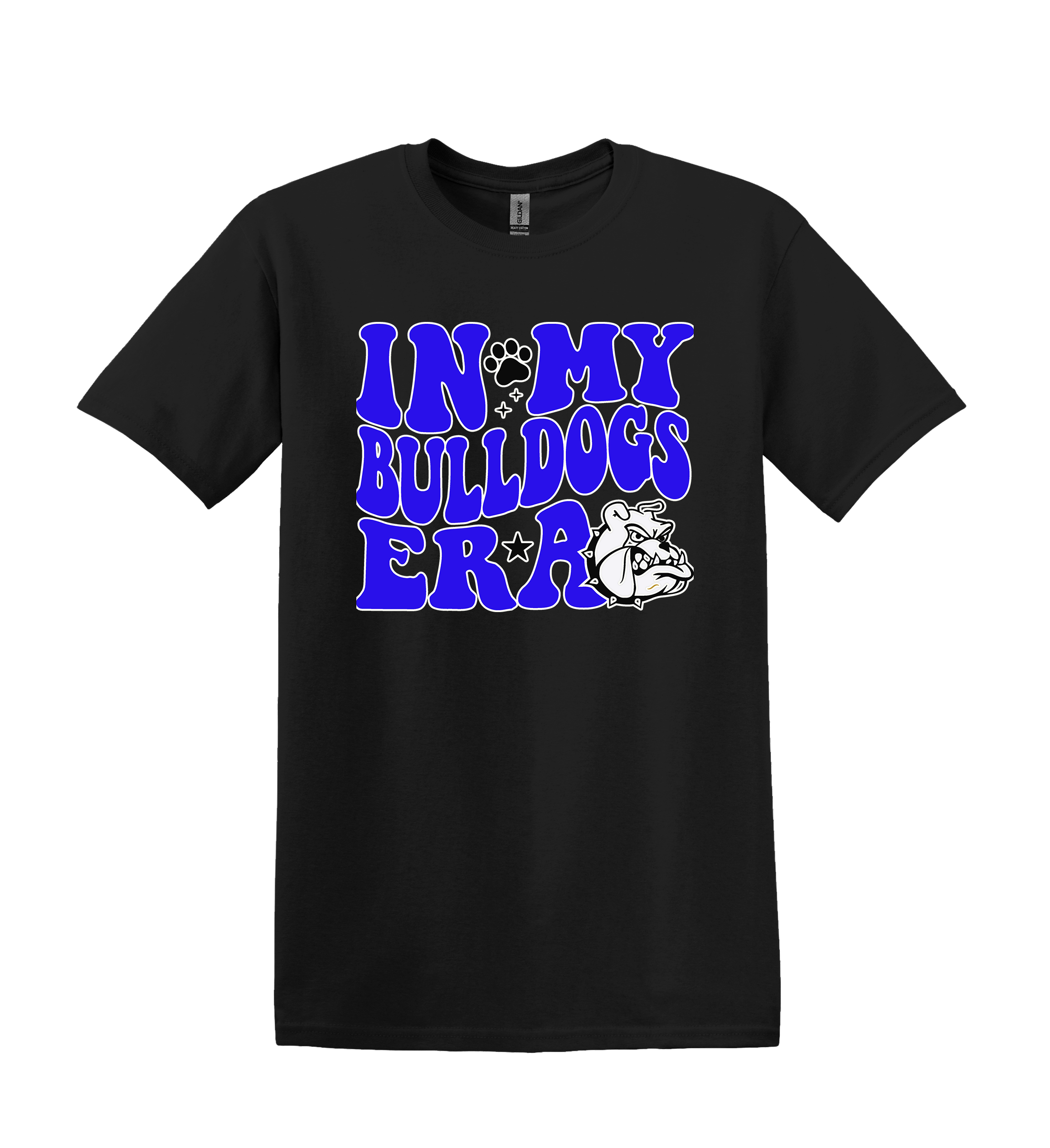 Bulldogs Spirit Shirt - red, green, or blue logos - black or gray shirt! (Item #1163)