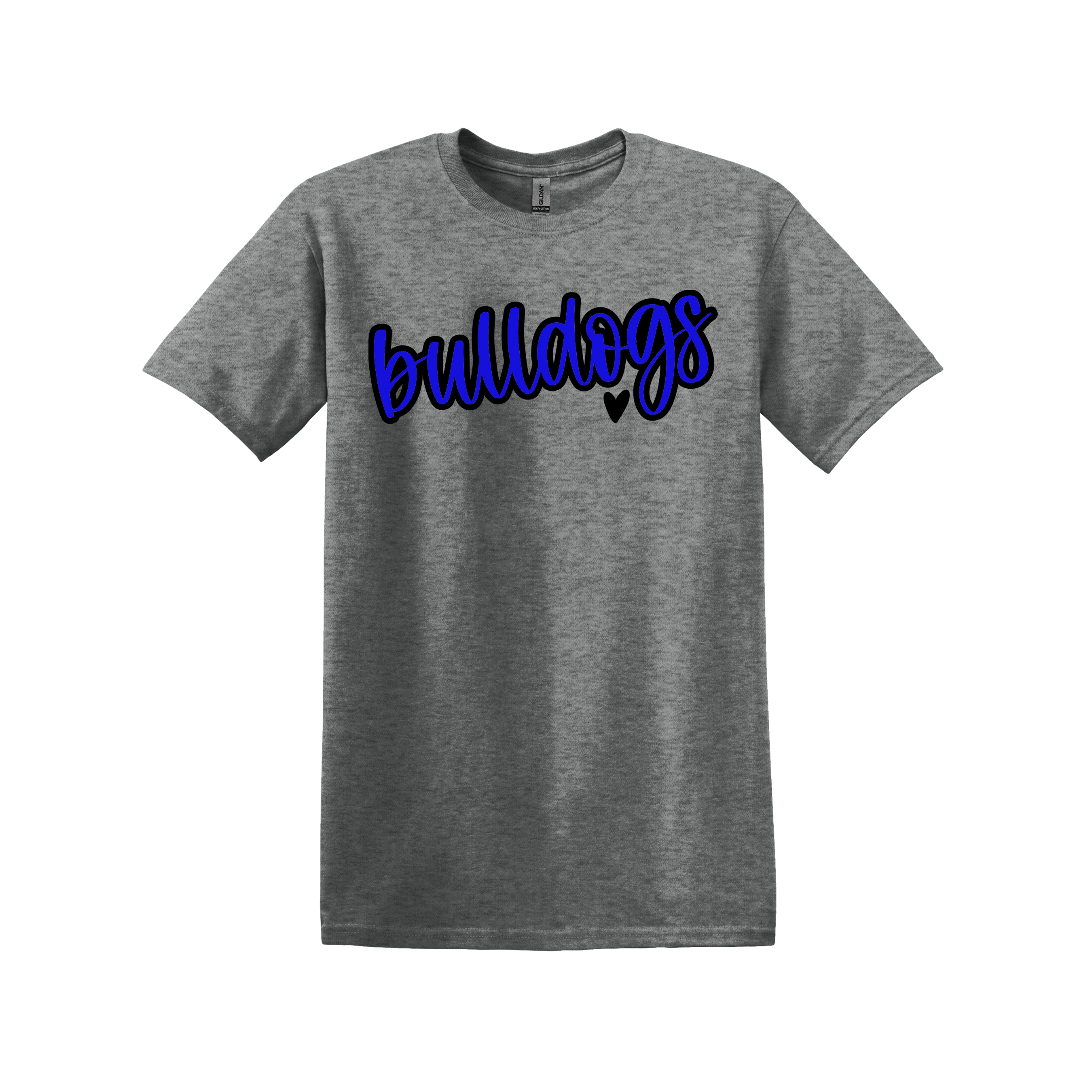 Bulldogs Spirit Shirt - red, green, or blue logos - black or gray shirt! (Item #1164)