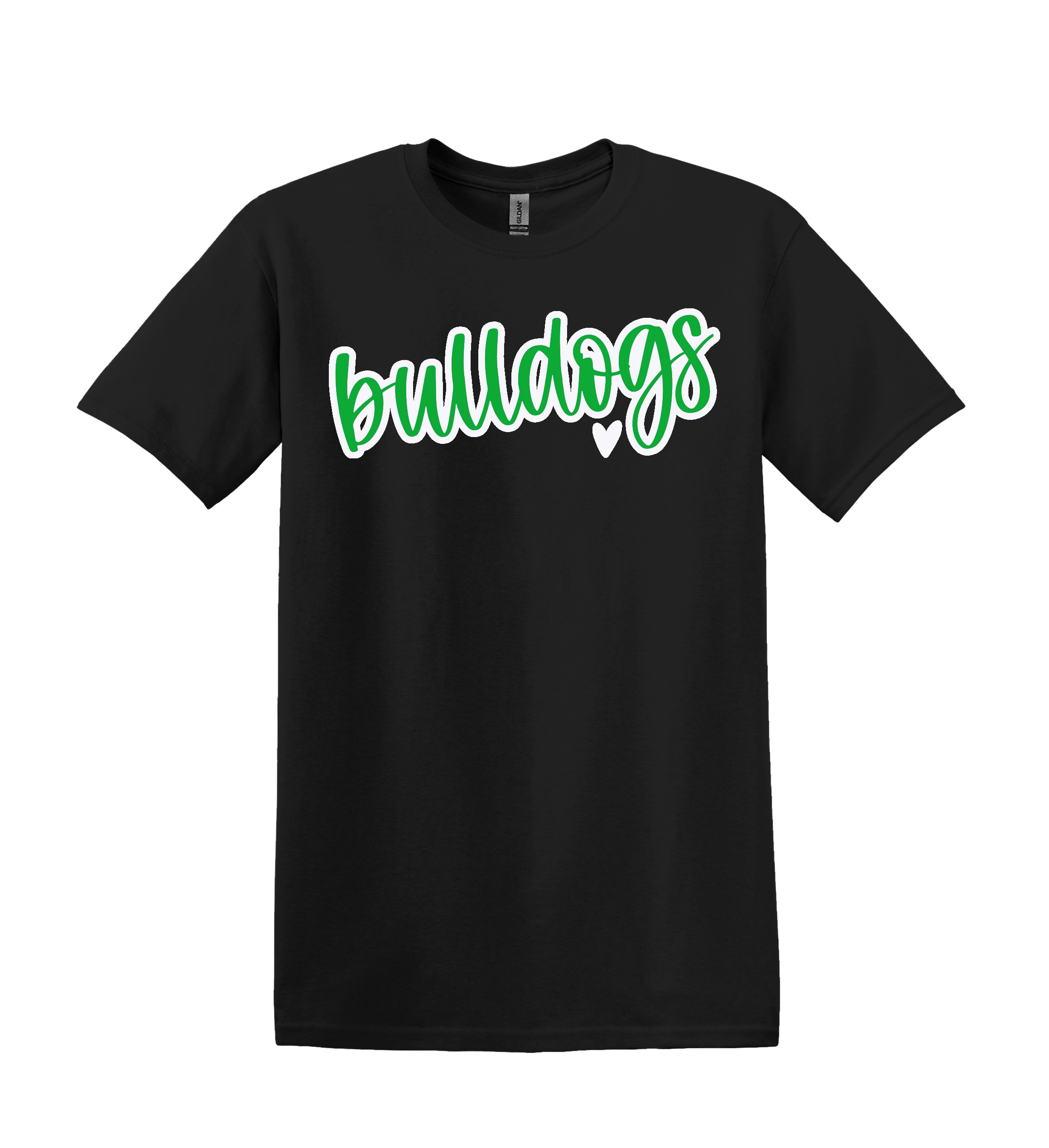 Bulldogs Spirit Shirt - red, green, or blue logos - black or gray shirt! (Item #1164)