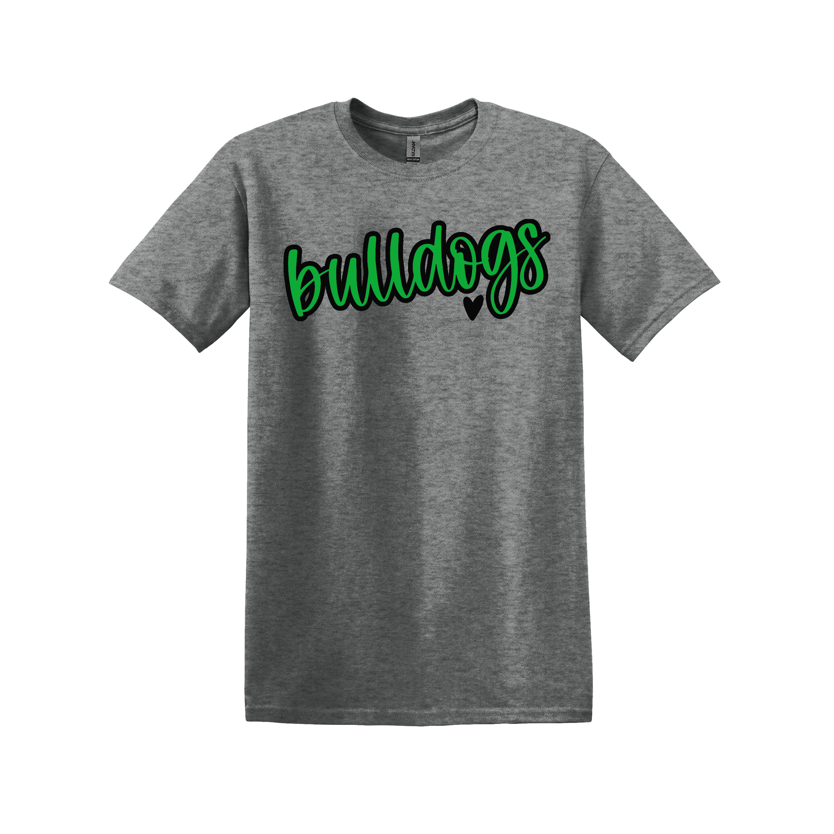 Bulldogs Spirit Shirt - red, green, or blue logos - black or gray shirt! (Item #1164)