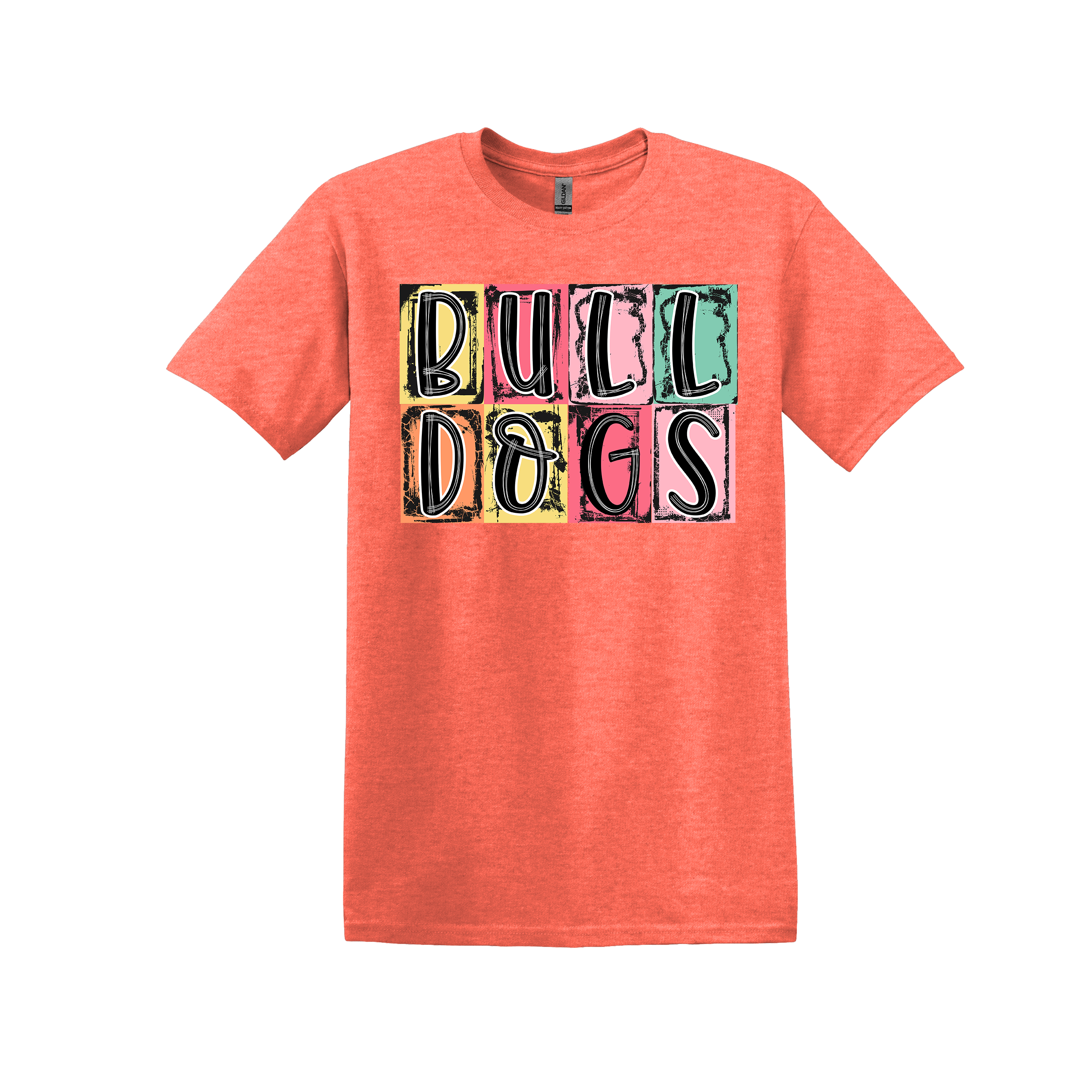 Bulldogs Spirit Tee - your choice of heather orange, light pink, heather seafoam, or black (Item #1158)