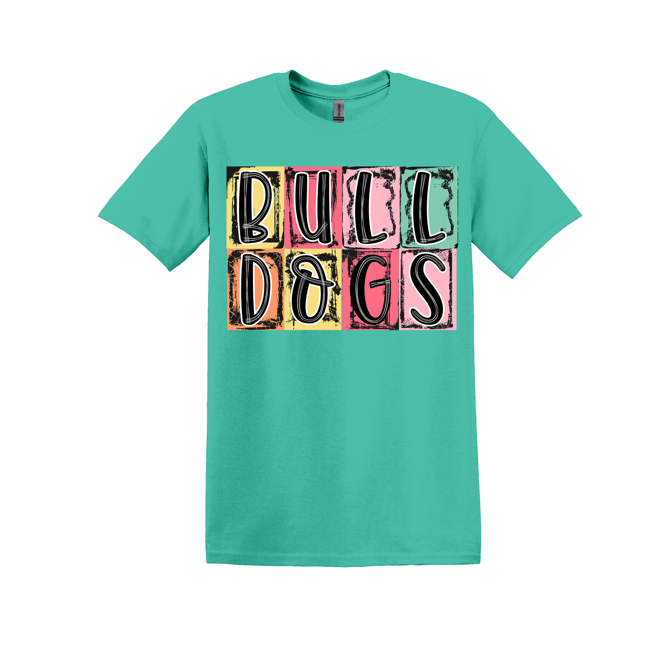 Bulldogs Spirit Tee - your choice of heather orange, light pink, heather seafoam, or black (Item #1158)