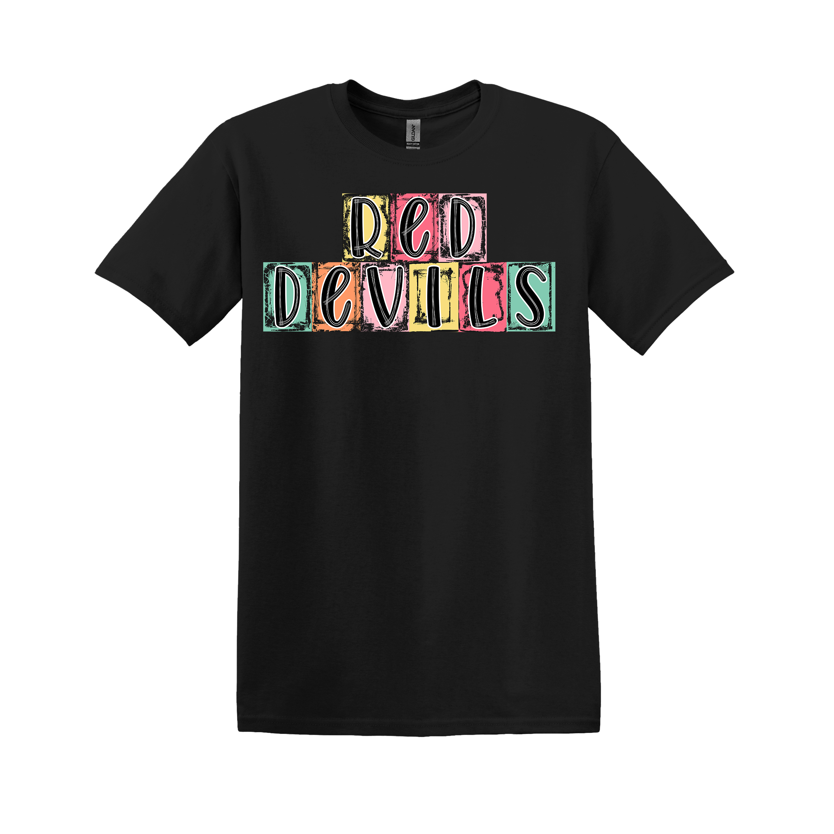 Red Devils Spirit Tee - your choice of heather orange, light pink, heather seafoam, or black (item #1025)