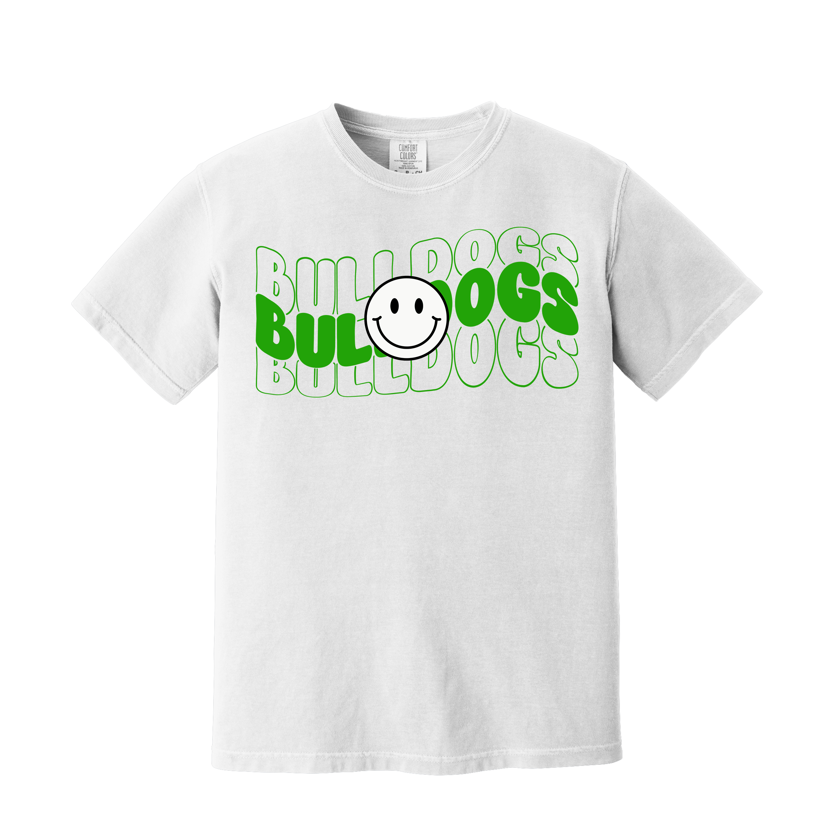 Bulldogs Spirit Tee on a white Comfort Color - your choice of school color (Item 1265)