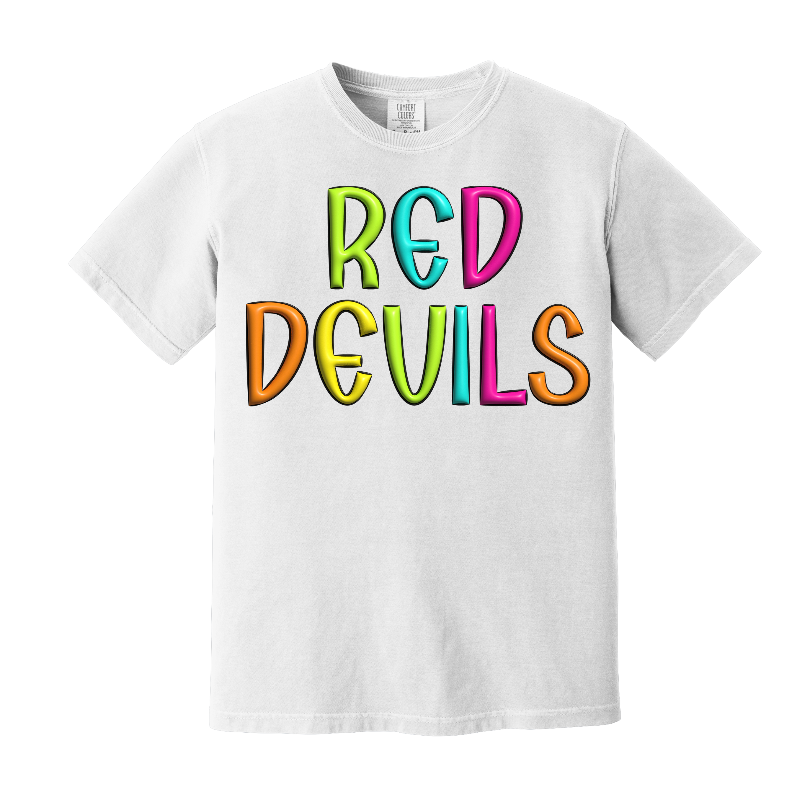 Red Devils Spirit Shirt Your Choice of Black Gildan or White Comfort Color (Item Number 1287)