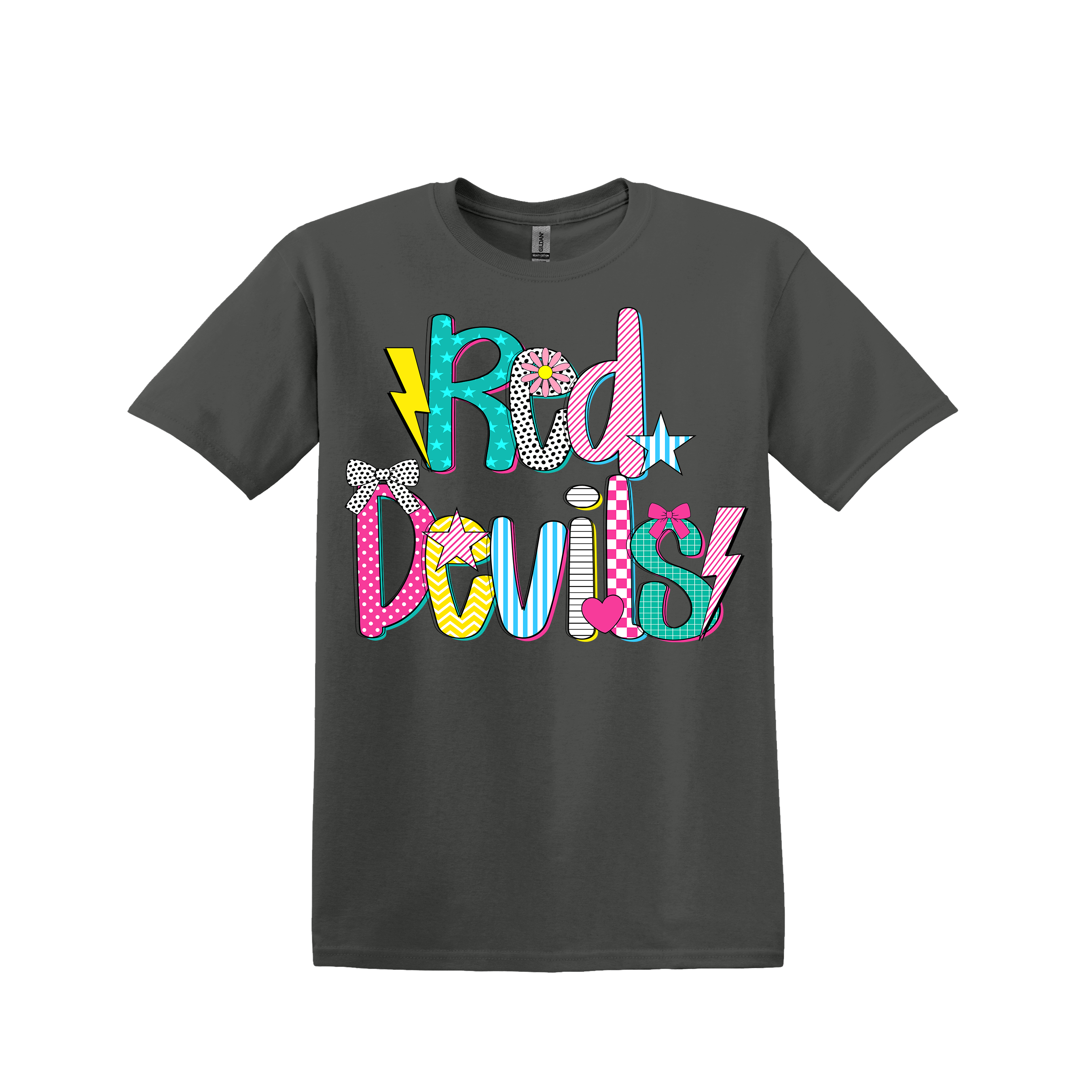 Red Devil Spirit Tee on your choice of charcoal gray or light pink(Item #805)