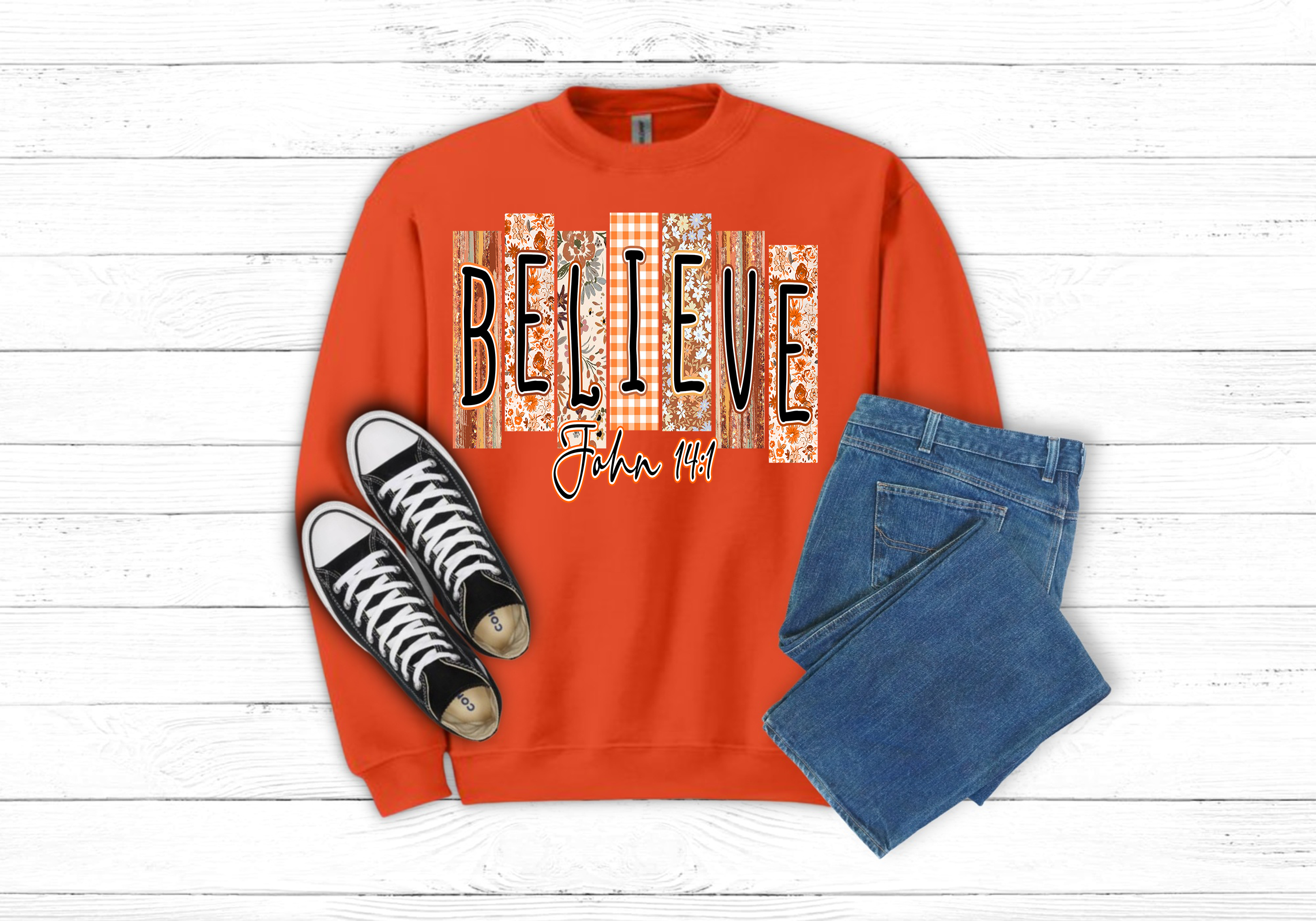 Believe John 14:1 Sweatshirt or Tee (Item 1711)