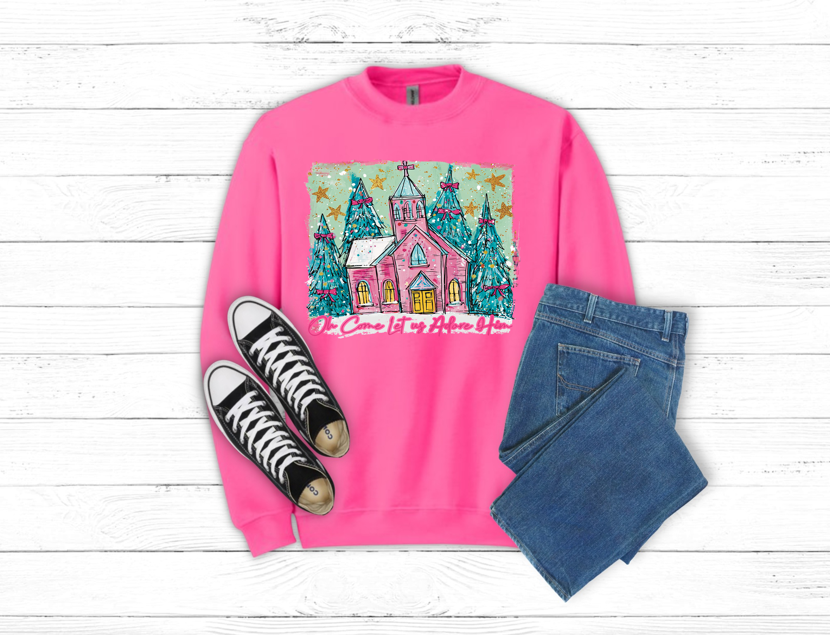 Christmas O Come Let Us Adore Him Sweatshirt (Item 2131)