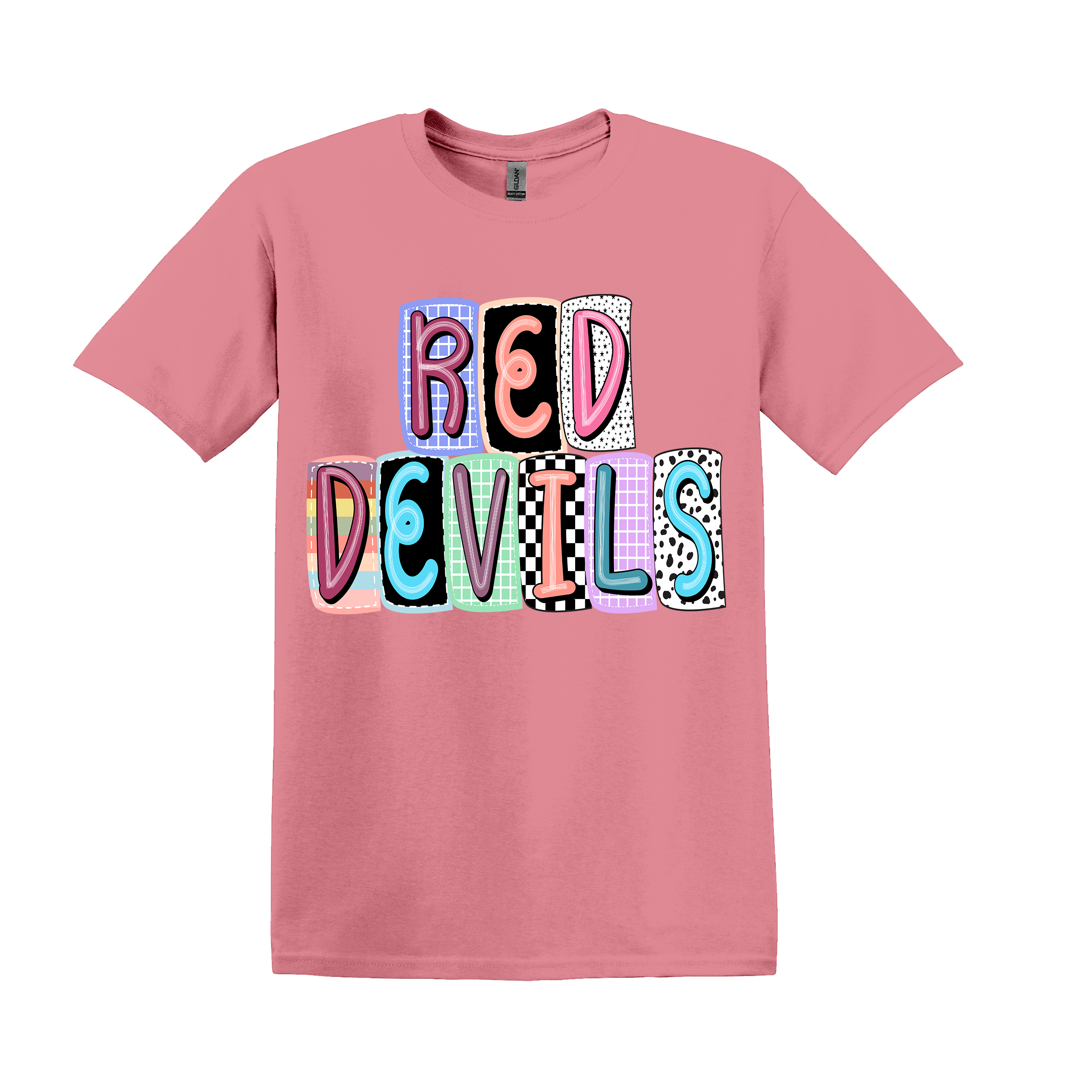 Red Devils Spirit Tee on your choice of black or white coral silk (Item #803)