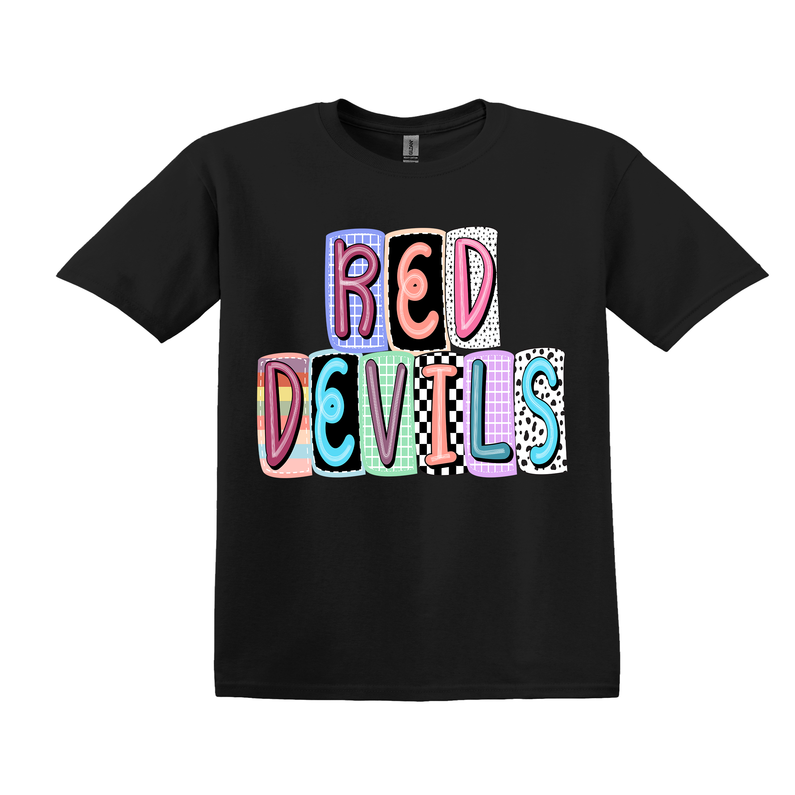 Red Devils Spirit Tee on your choice of black or white coral silk (Item #803)