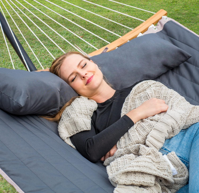Portable Hammock with Stand Included, Double Hammock with Curved Spreader Bar, Dark Gray