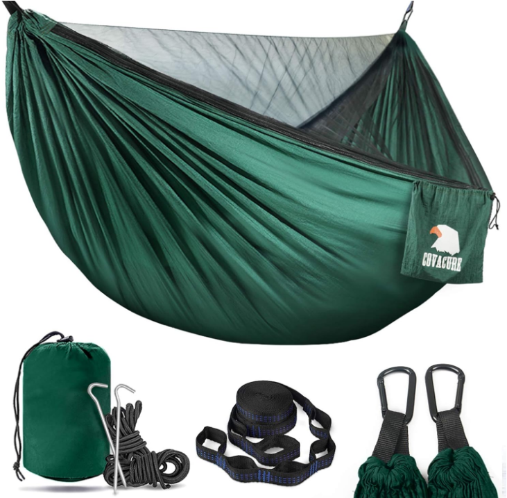 Camping Hammock - Lightweight Double Hammock, Hold Up to 772lbs, Portable Hammocks for Indoor, Outdoor, Hiking, Camping, Backpacking, Travel, Backyard, Beach（Dark Green）