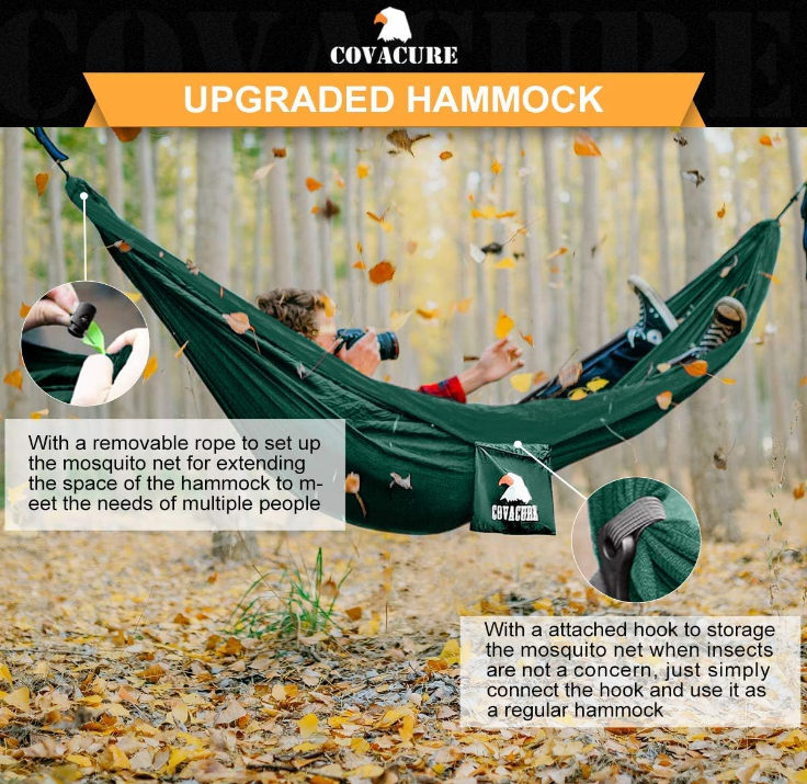 Camping Hammock - Lightweight Double Hammock, Hold Up to 772lbs, Portable Hammocks for Indoor, Outdoor, Hiking, Camping, Backpacking, Travel, Backyard, Beach（Dark Green）