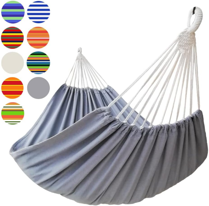 Double Hammock 2 Person Extra Large 330X150cm Load Capacity 600Pound Canvas Cotton Hammock for Patio Porch Garden Backyard Lounging Outdoor and Indoor XXL(Grey)