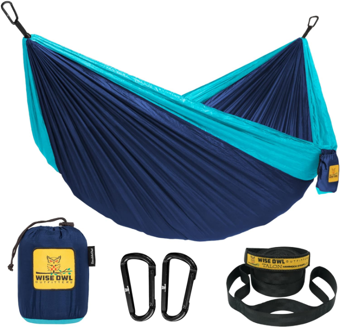  Camping Hammock - Camping Essentials, Portable Hammock w/Tree Straps, Single or Double Hammock for Outside, Hiking, and Travel