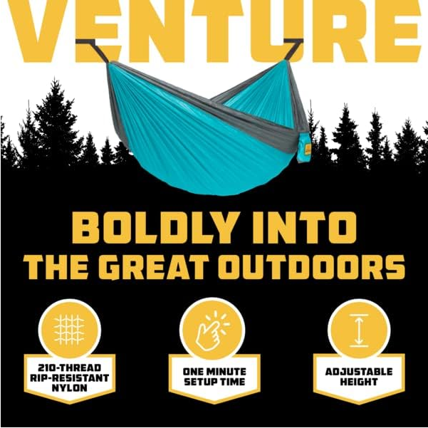  Camping Hammock - Camping Essentials, Portable Hammock w/Tree Straps, Single or Double Hammock for Outside, Hiking, and Travel