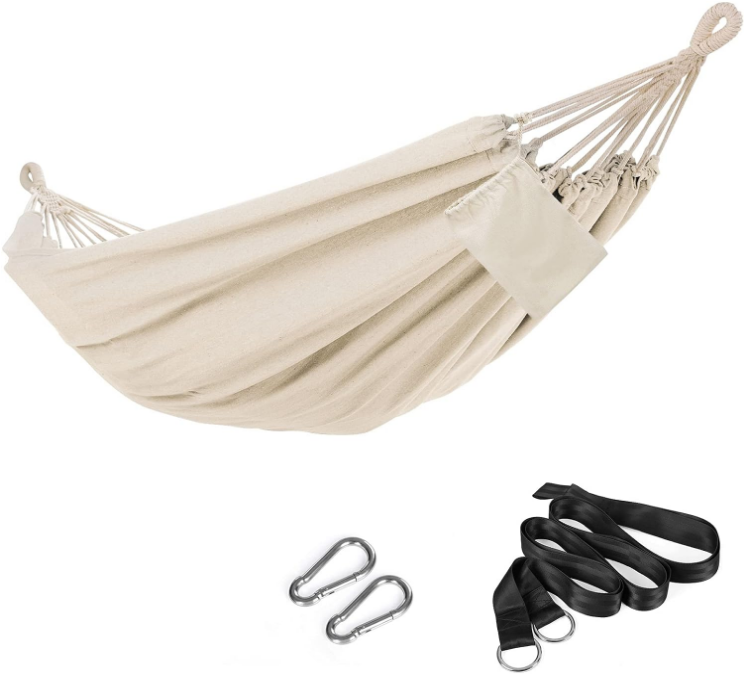 Double Hammock, 98.4 x 59.1 Inches, 660 lb Load Capacity, with Compression Bag, Mounting Straps, Carabiners, for Terrace, Balcony, Garden, Outdoor, Camping, Beige UGDC15M