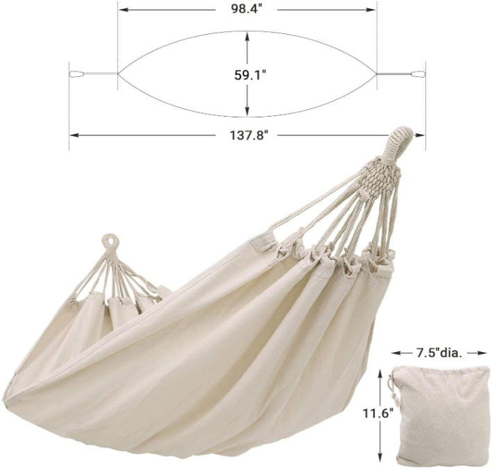Double Hammock, 98.4 x 59.1 Inches, 660 lb Load Capacity, with Compression Bag, Mounting Straps, Carabiners, for Terrace, Balcony, Garden, Outdoor, Camping, Beige UGDC15M