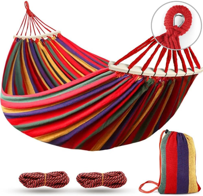 Camping Hammock 550lb Upgraded Thickened 320G Canvas Fabric Single Hammocks with Two Anti Roll Balance Beam and Sturdy Metal Knot Tree Straps for Camping, Patio, Backyard, Outdoor