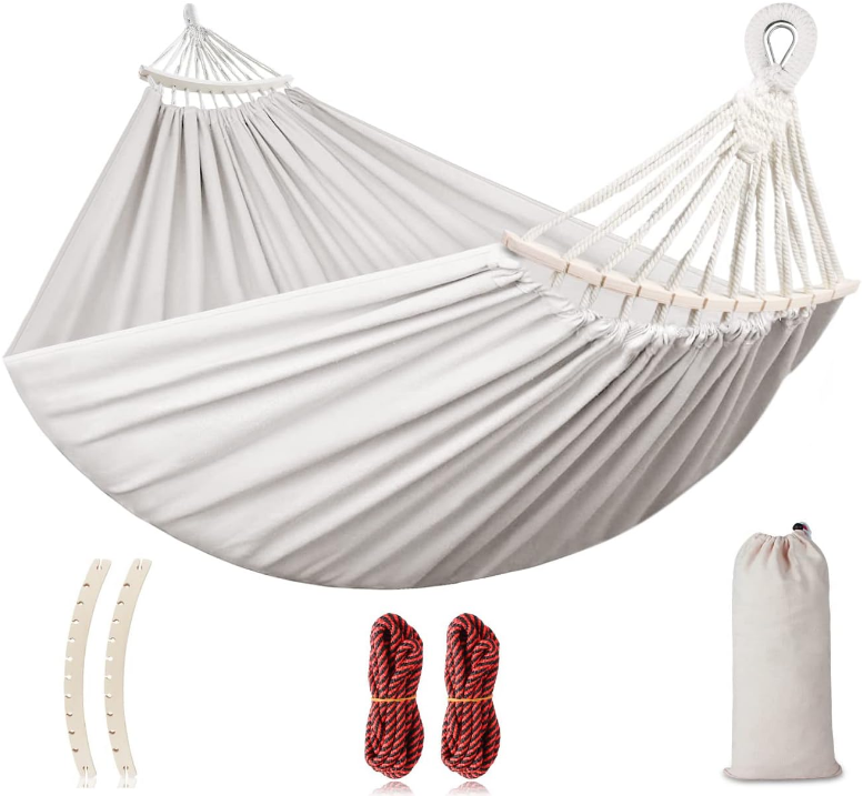 Camping Portable Hammocks (Max 550lb) Upgraded Thickened Canvas Fabric, Two Anti Roll Balance Beam and Sturdy Metal Knot Tree Straps for Travel, Beach, Backyard etc.