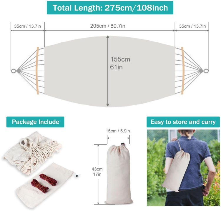 Camping Portable Hammocks (Max 550lb) Upgraded Thickened Canvas Fabric, Two Anti Roll Balance Beam and Sturdy Metal Knot Tree Straps for Travel, Beach, Backyard etc.