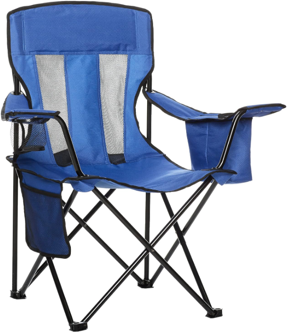 Portable Camping Chair with 4-Can Cooler, Side Pocket, Cup Holder, and Carry Bag; Collapsible Chair for Camping, Tailgates, Beach, and Sports