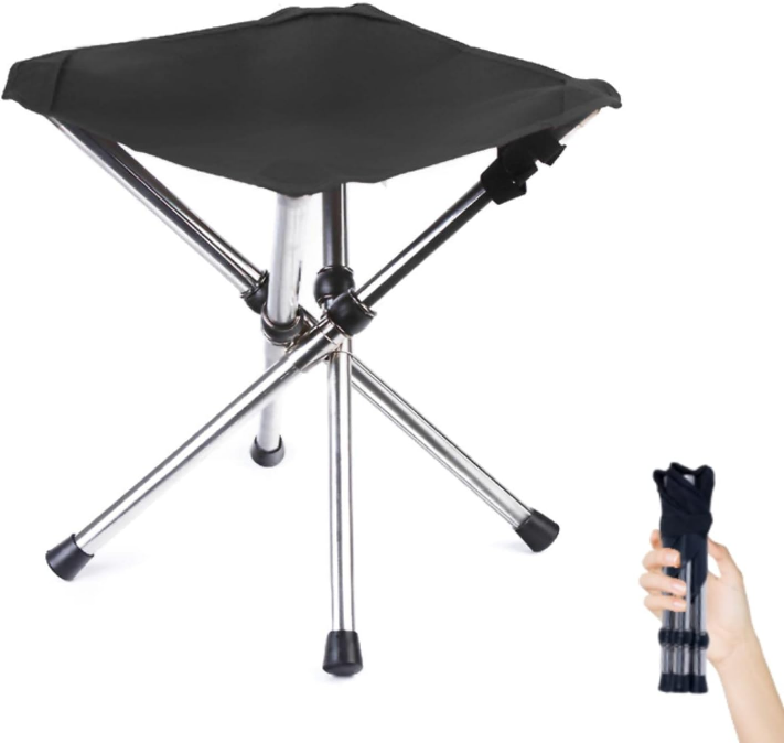 Camping Stool Small Retractable Folding Chair Foot Rest Stainless Steel Compact Lightweight Backpacking Stool with Carry Bag 12.6X12.6X13.8 inches