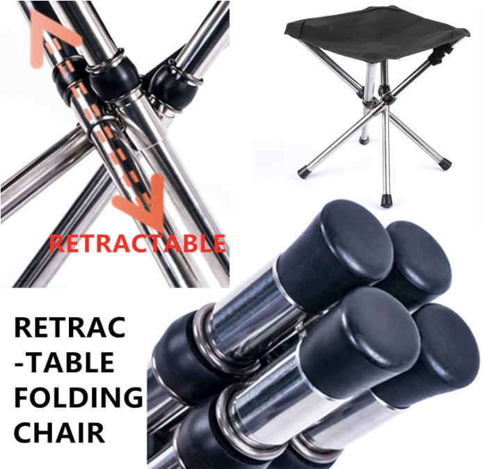 Camping Stool Small Retractable Folding Chair Foot Rest Stainless Steel Compact Lightweight Backpacking Stool with Carry Bag 12.6X12.6X13.8 inches