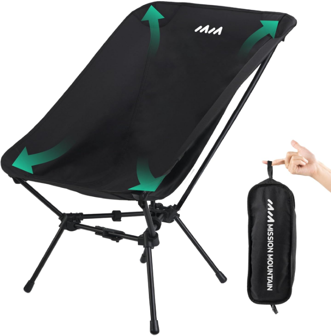 UltraPort Camping Chair for Adults, Plus-Size Friendly Compact Folding Camping Chair, Portable Camp Chair for Camping, Hiking, Picnic, Easy Setup, Supports 330 lbs