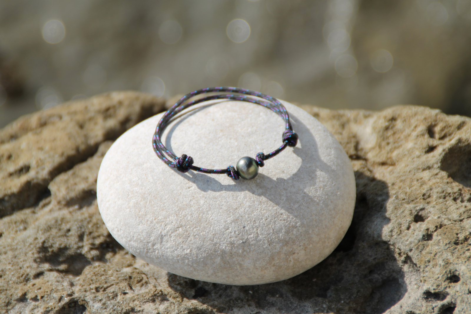 Bracelet Tahitien perle Ronde cordon marin