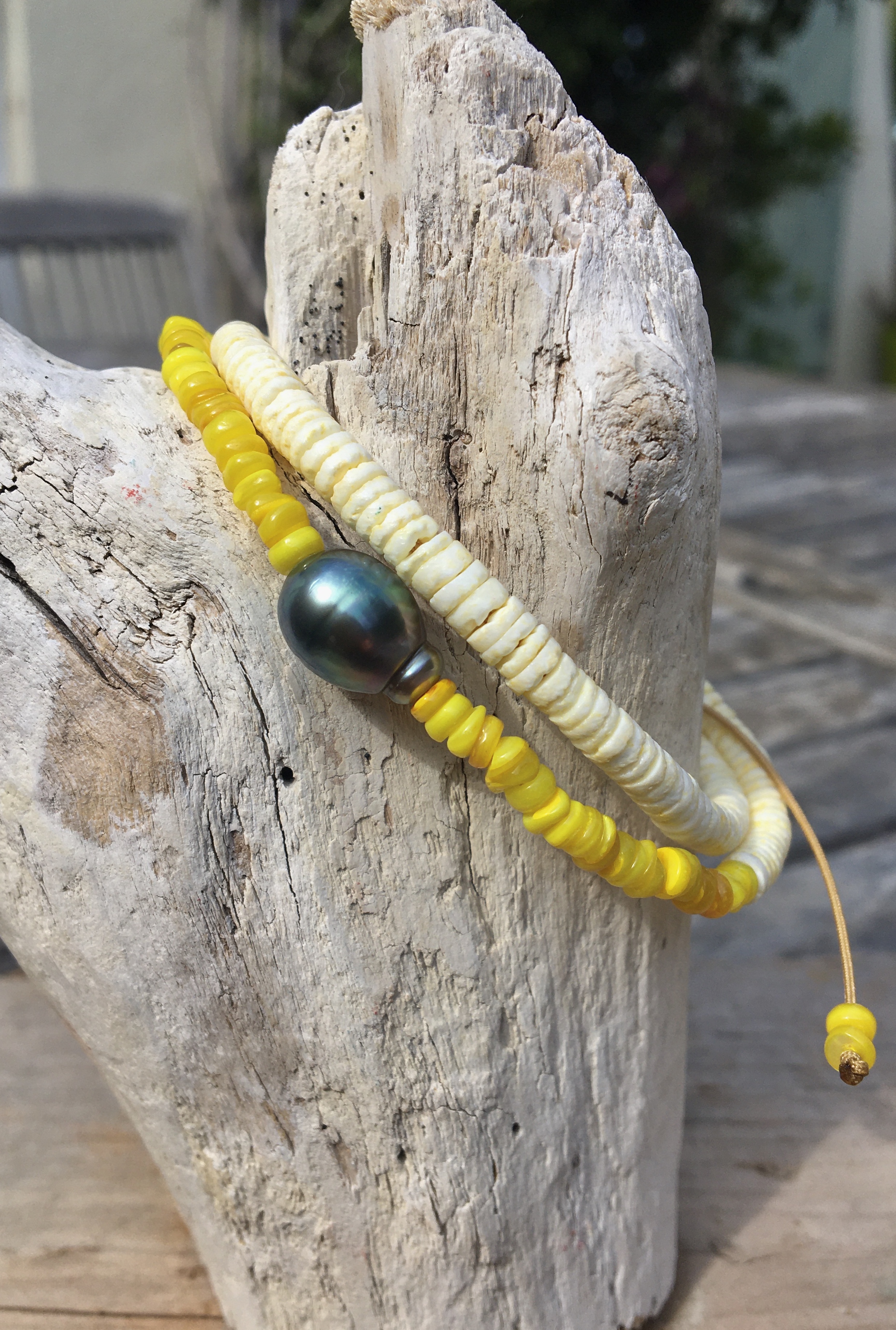 Bracelet Tahiti jaune double rang