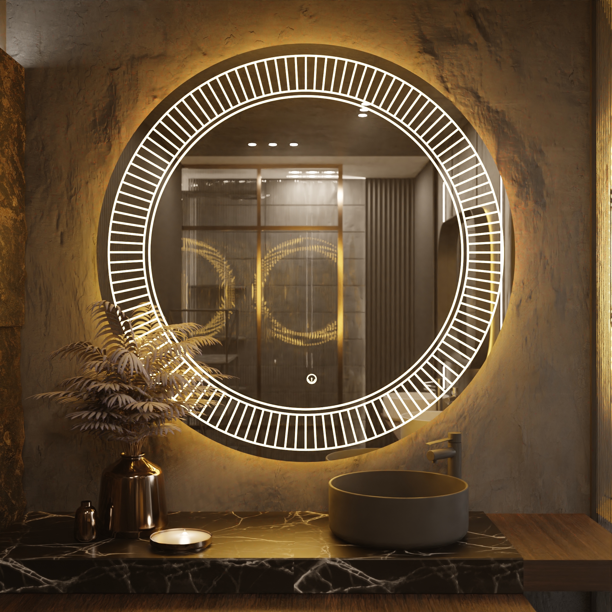 Pasqyre Rrethore Modeli DIELL me Dekor LED dhe Touch Sensor