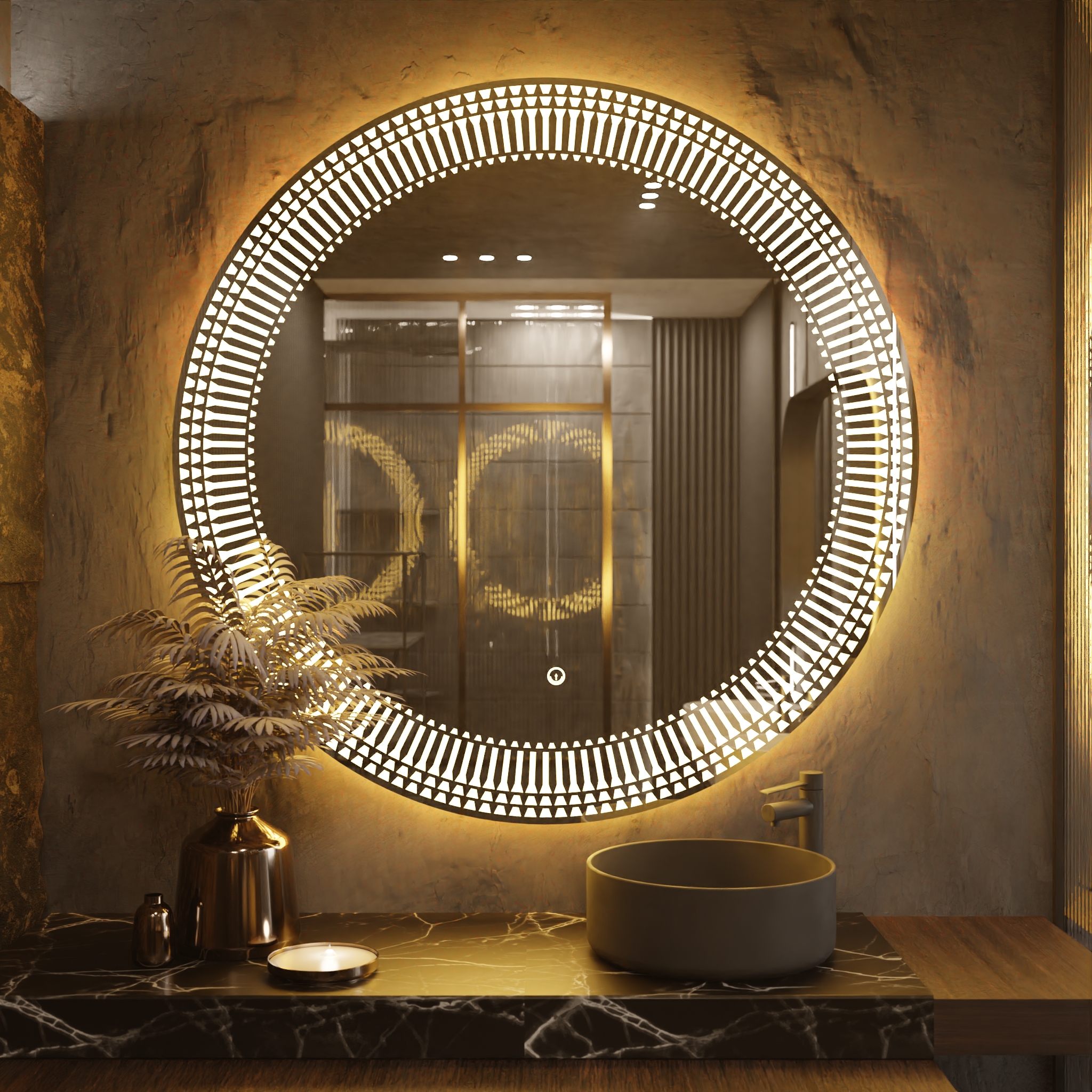 Pasqyre Rrethore Modeli Kulla me Dekor LED dhe Touch Sensor