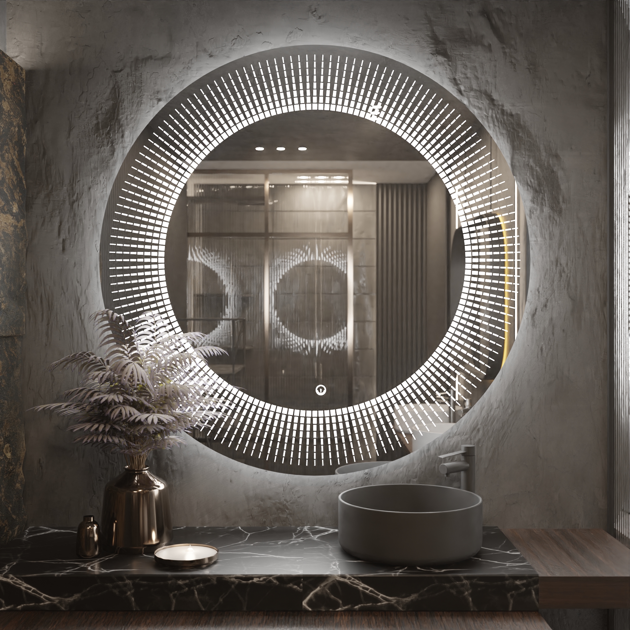 Pasqyre Rrethore Modeli me Katrora me Dekor LED dhe Touch Sensor