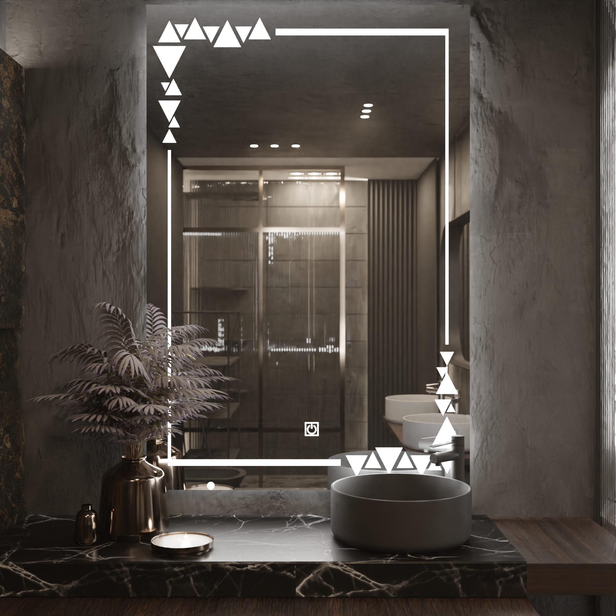 Pasqyre Modeli Trekendesh me Dekor LED dhe Touch Sensor