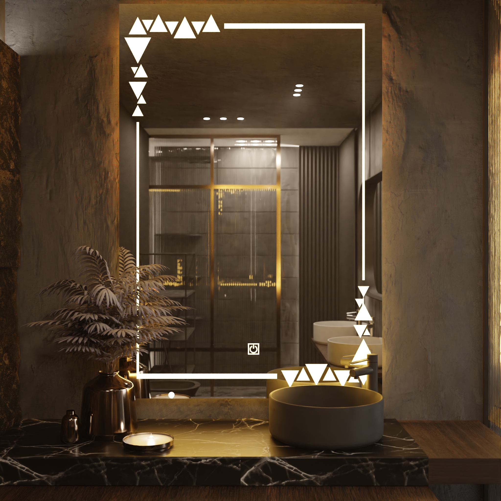 Pasqyre Modeli Trekendesh me Dekor LED dhe Touch Sensor