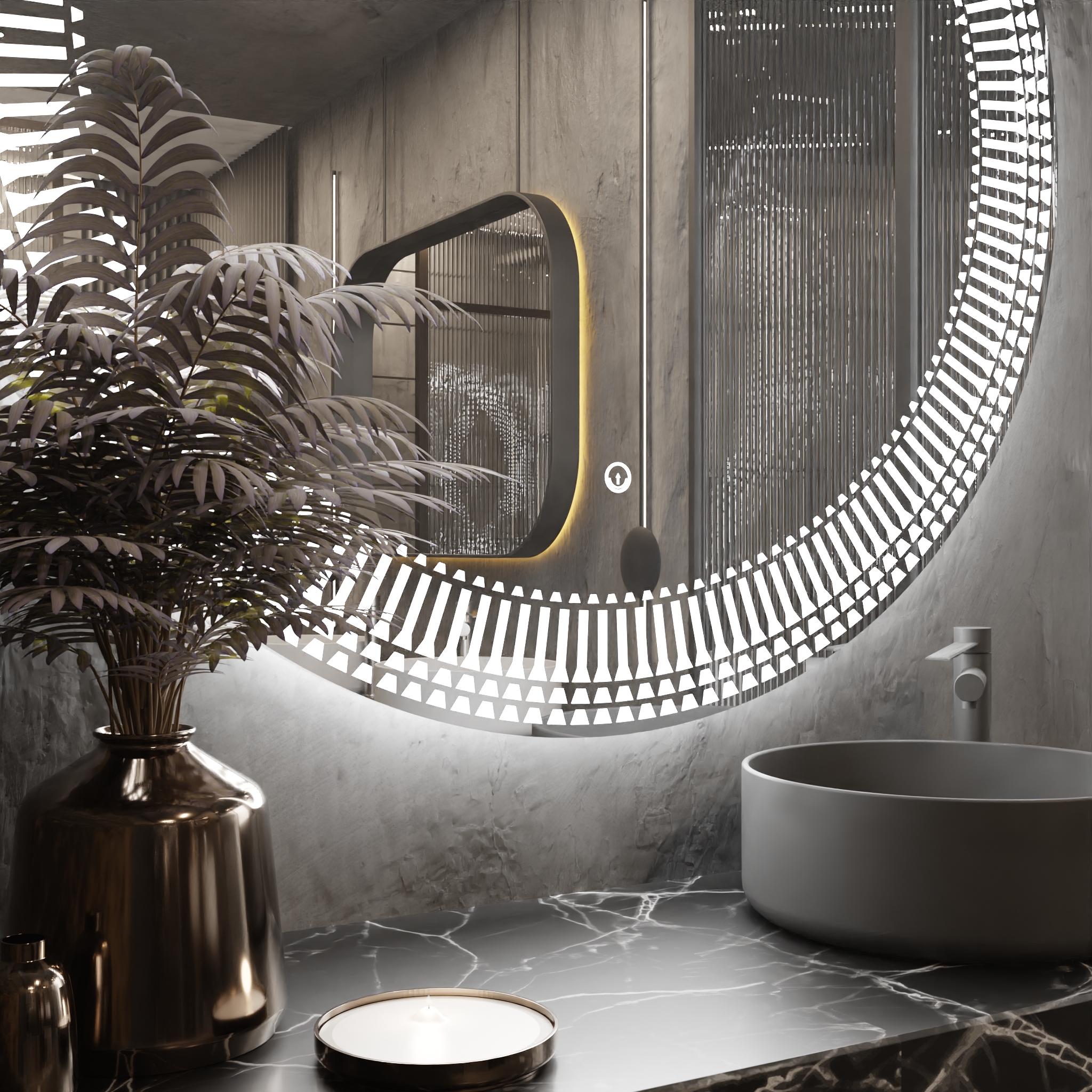 Pasqyre Rrethore Modeli Kulla me Dekor LED dhe Touch Sensor